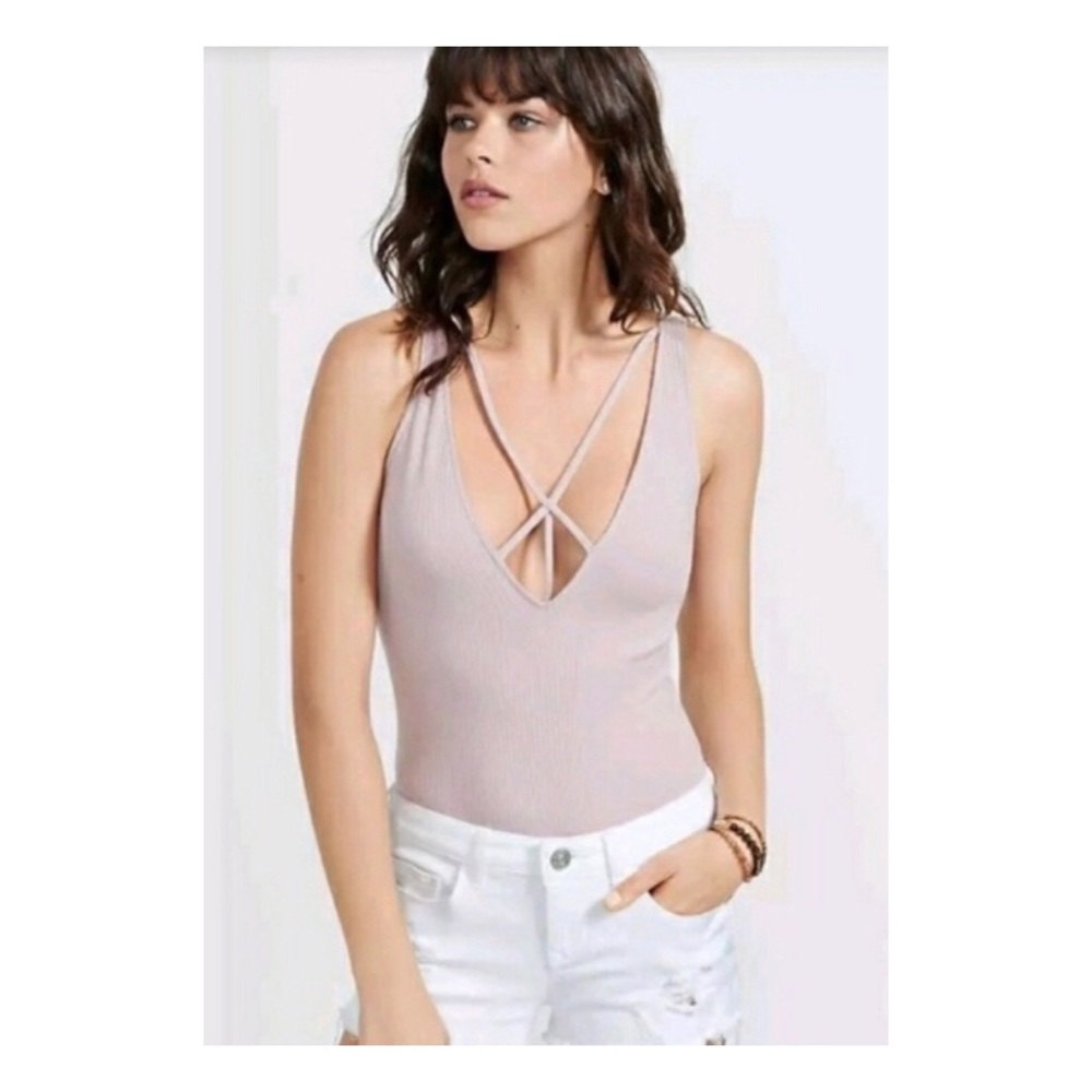 Express soft rose pink ribbed bodysuit